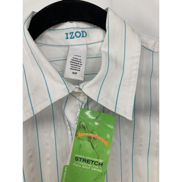 IZOD Golf Top Women Size Small S White Blue Stripe SwingFlex Stretch New B80 - Picture 5 of 8
